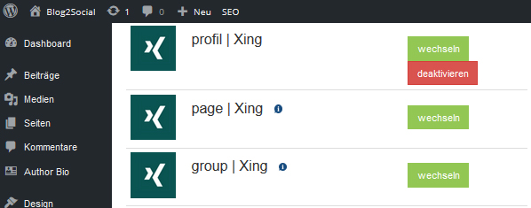 Blog2Social mit dem XING-Profil, mit der -Unternehmensseite und mit -Gruppen verbinden