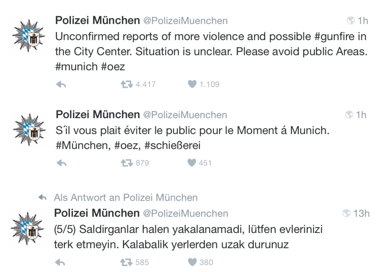 Internationale Tweets der Polizei München zur Krisen-PR