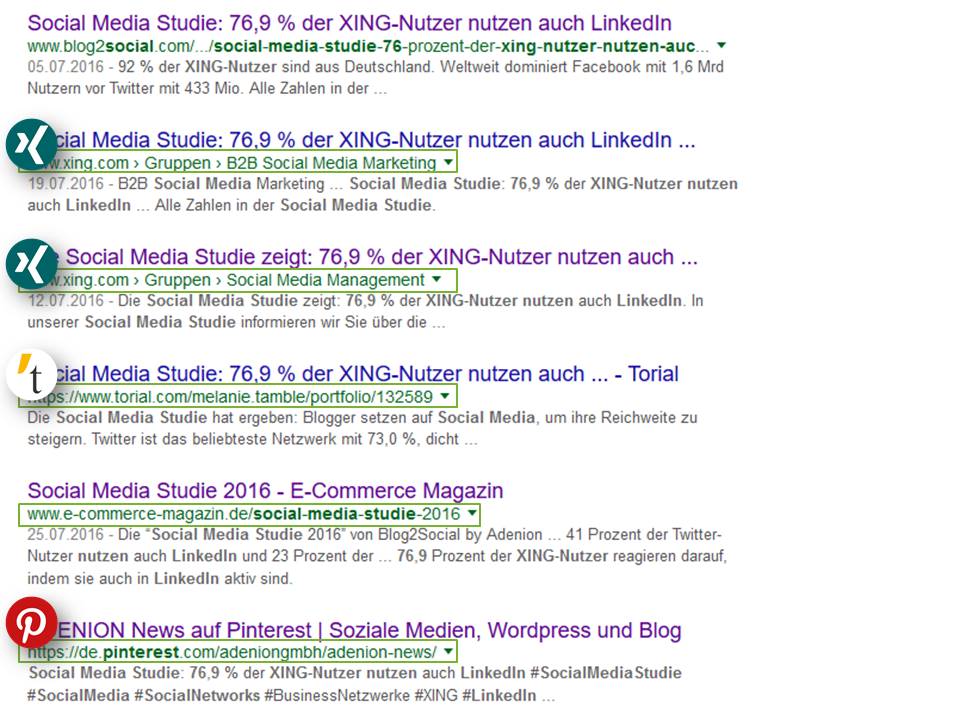 Suchergebnisse zu Blog2Social bei Google