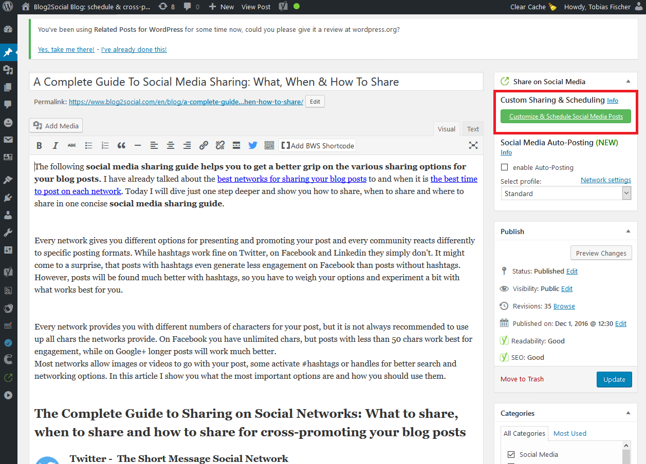 Verbinde Deinen Blog mit Facebook für das Auto-Posting und poste direkt aus Deinem WordPress Editor heraus