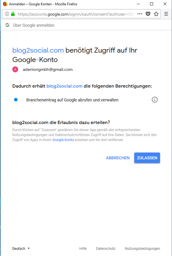 Google Business Zugriff zulassen
