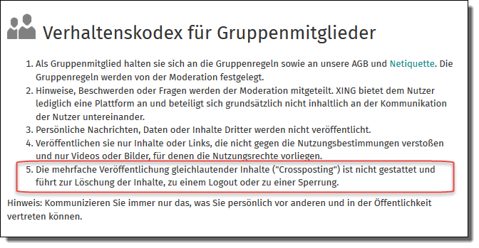 Verhaltenscodex für Gruppenmitglieder