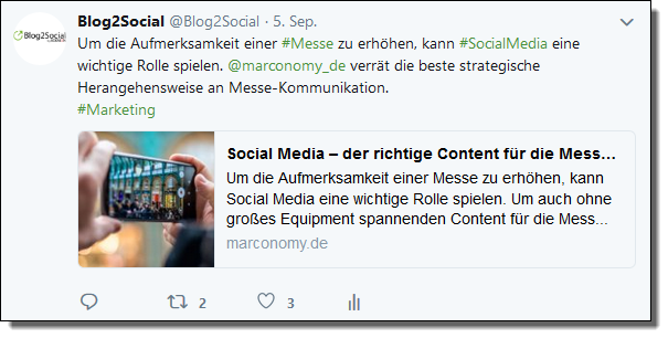  Content Curation bei Twitter mit Kommentar, Handle und Hashtags.