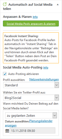 Über Blog2Social automatisiert planen und posten