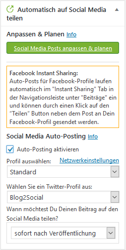 Über Blog2Social automatisiert posten
