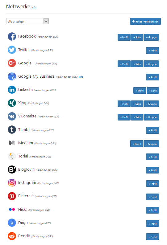 Netzwerke in Blog2Social verbinden
