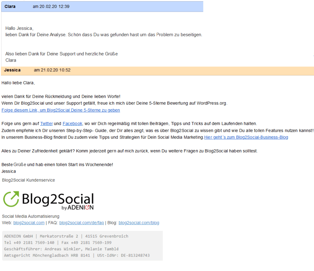 Bewertungsaufruf nach Kundenfeedback im Support