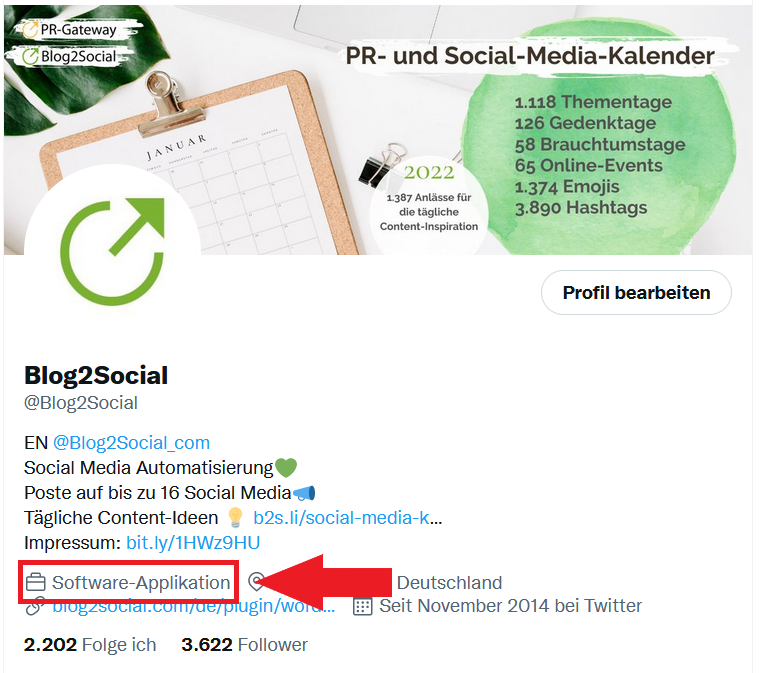 Deine Unternehmenskategorie im Twitter Profil