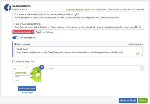 Facebook Post First Comment Preview Editor