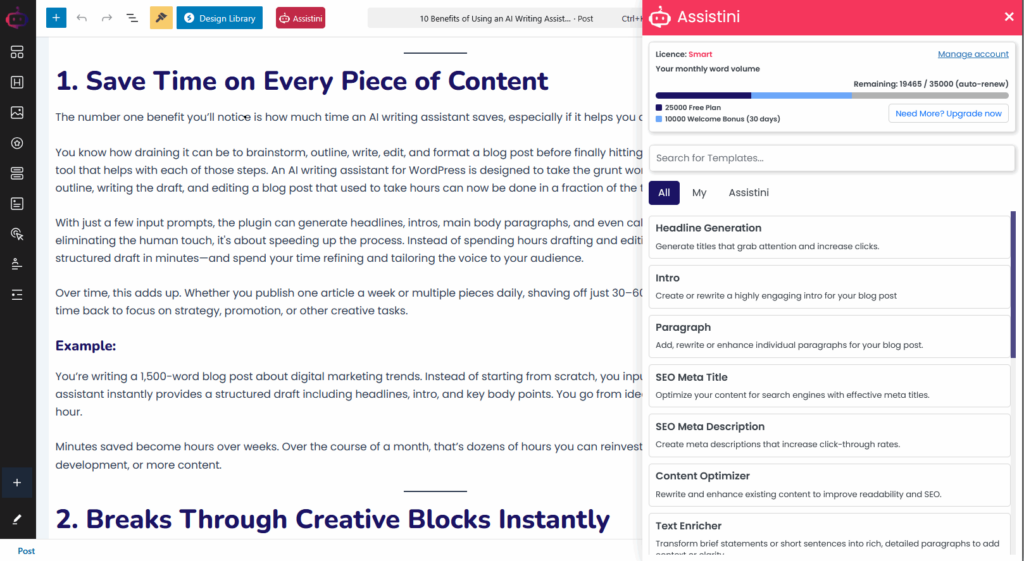 Assistini AI Editor Content Tools