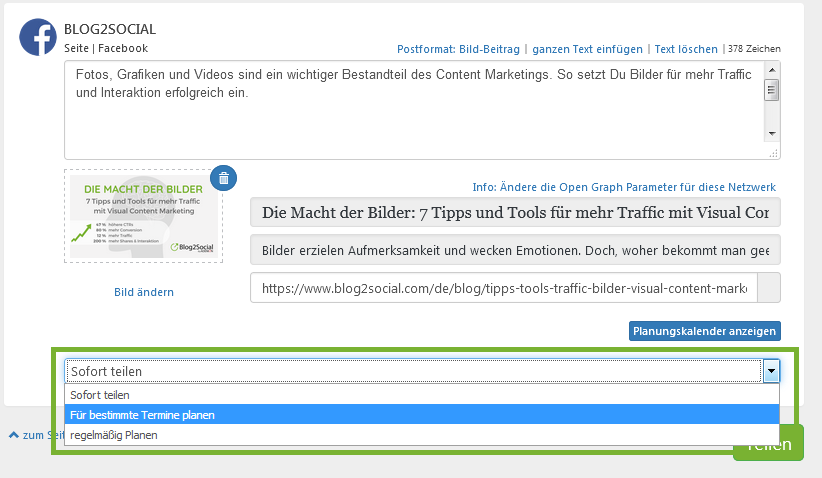Sofort teilen oder planen