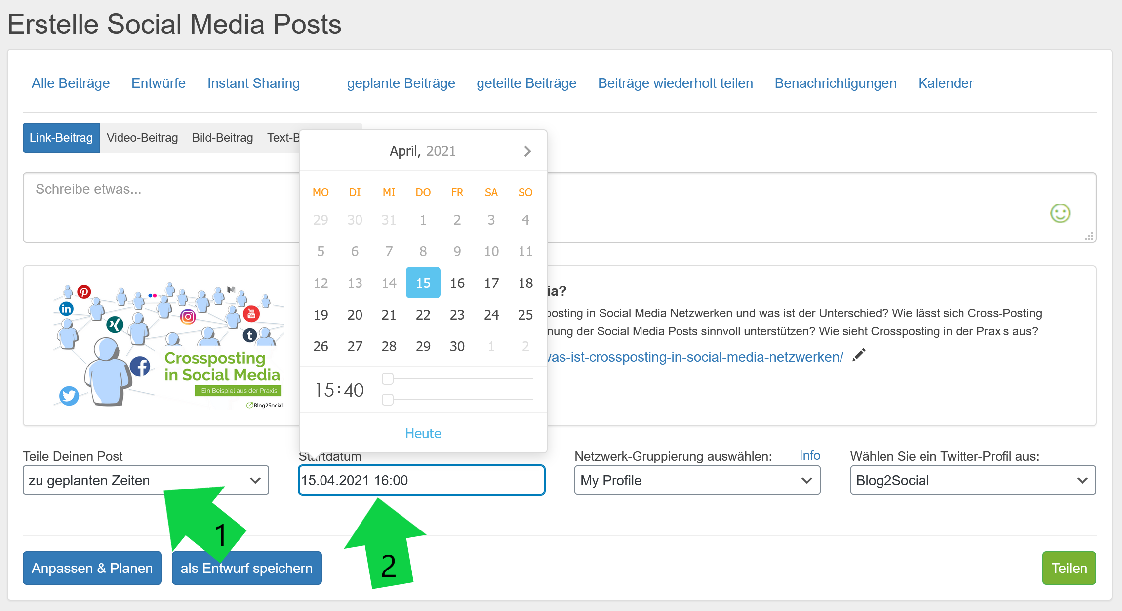 Social-Media-Post planen