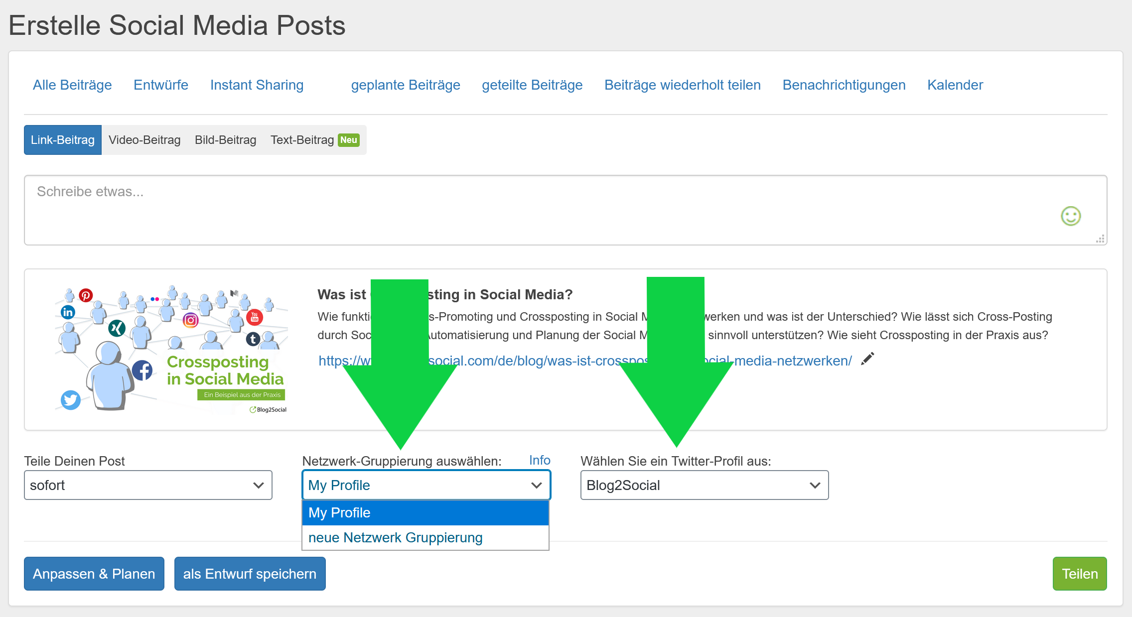 Netzwerk-Gruppierung auswählen