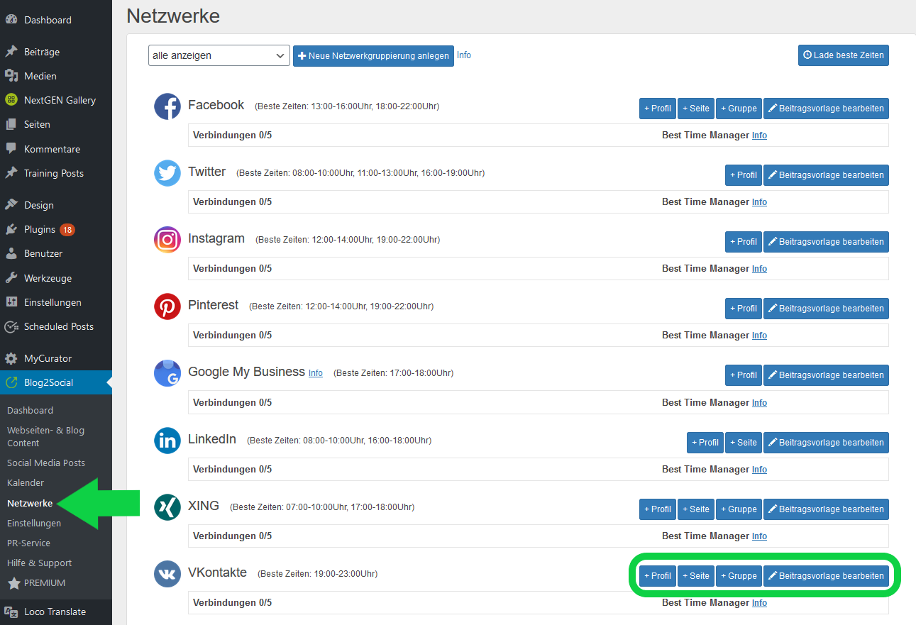 Blog2Social Netzwerke