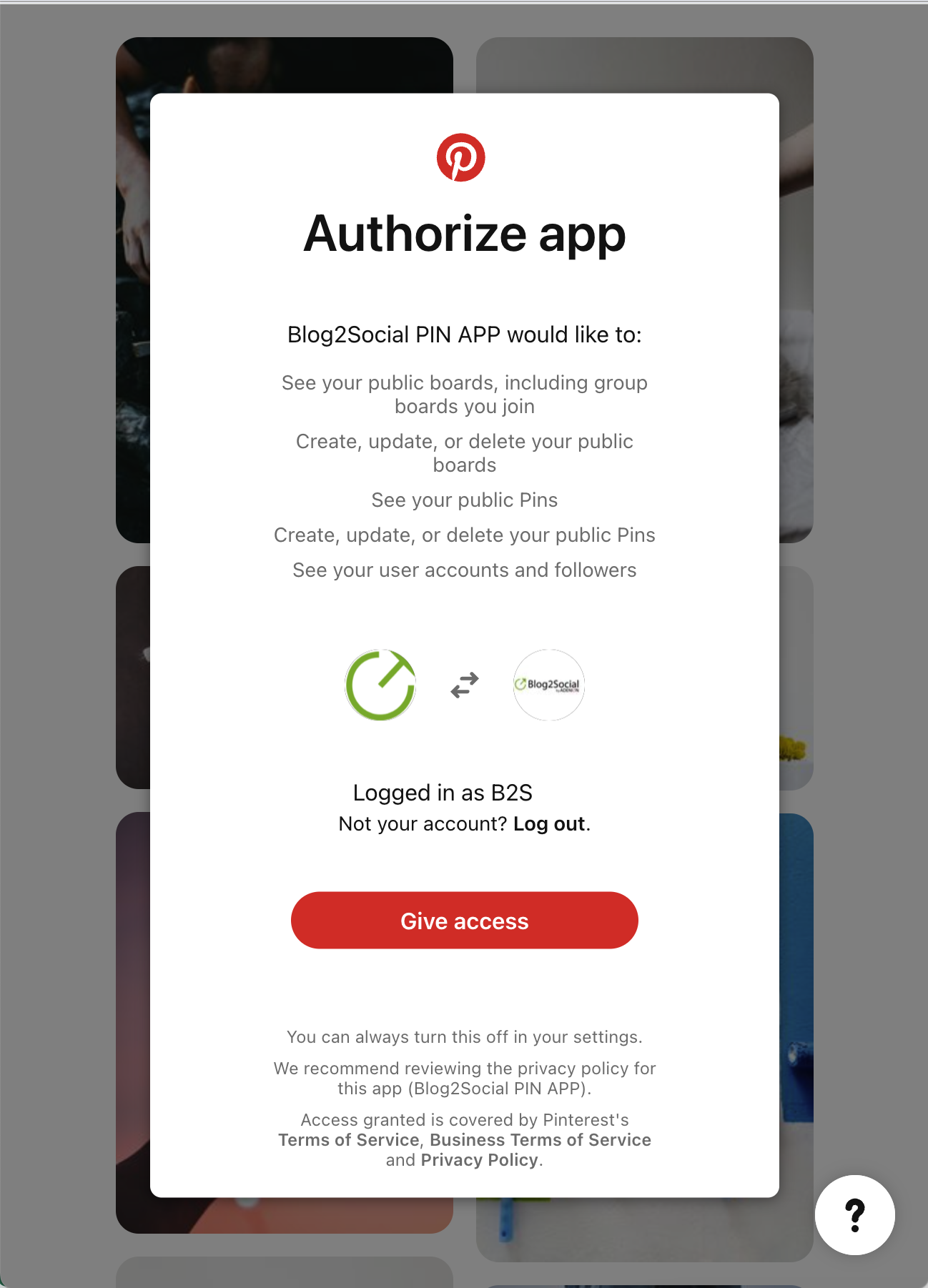 Pinterest autorisieren