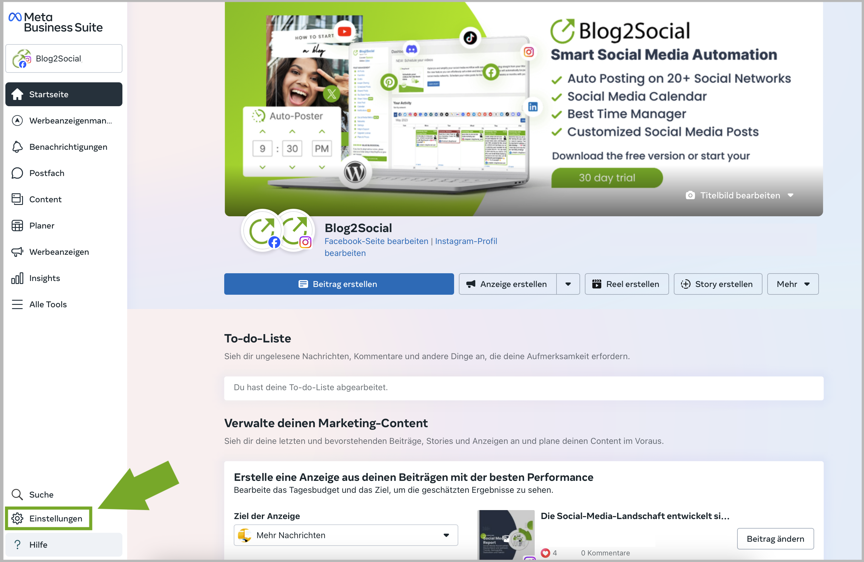 Meta Business Suite Einstellungen