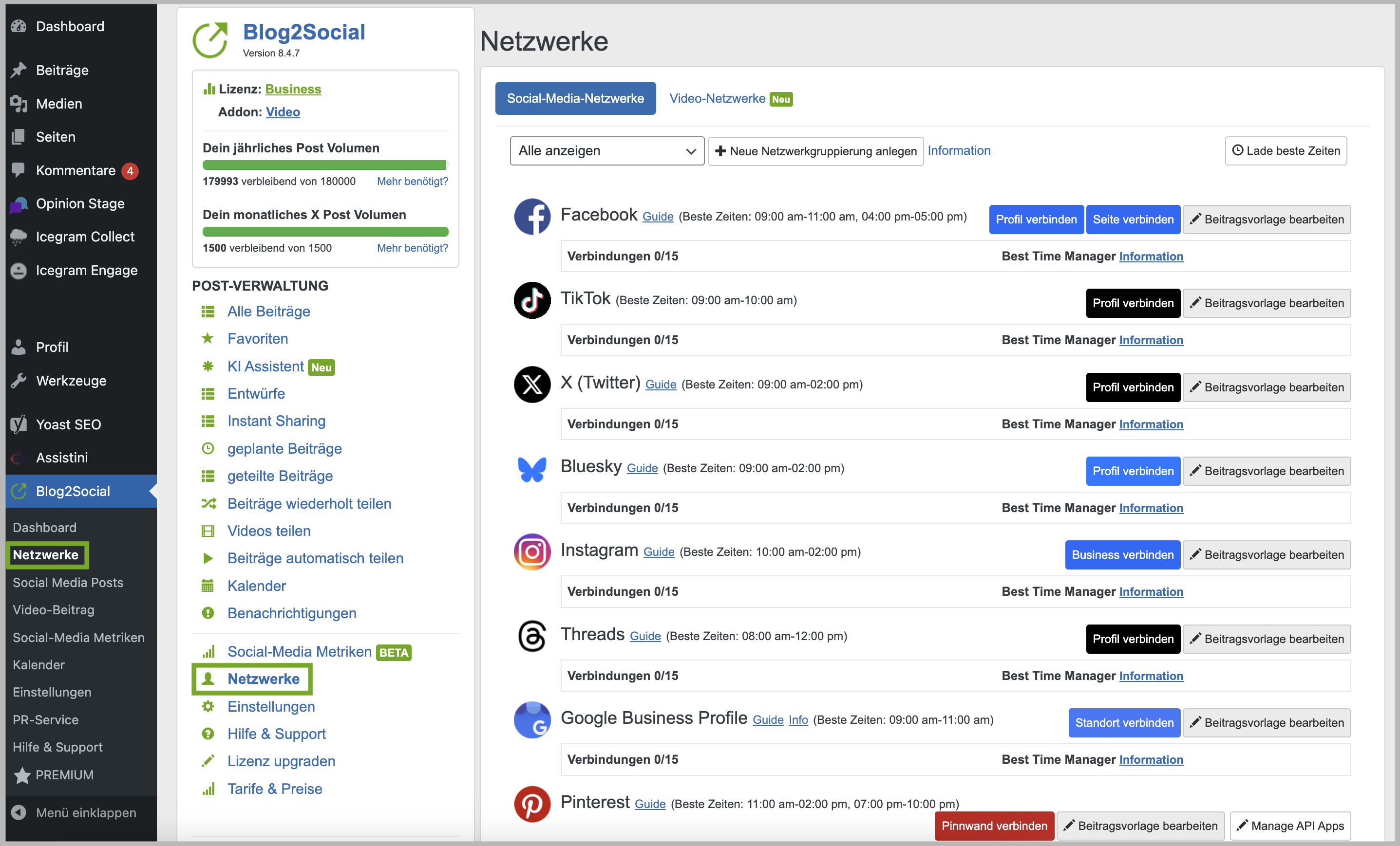 Blog2Social Netzwerke