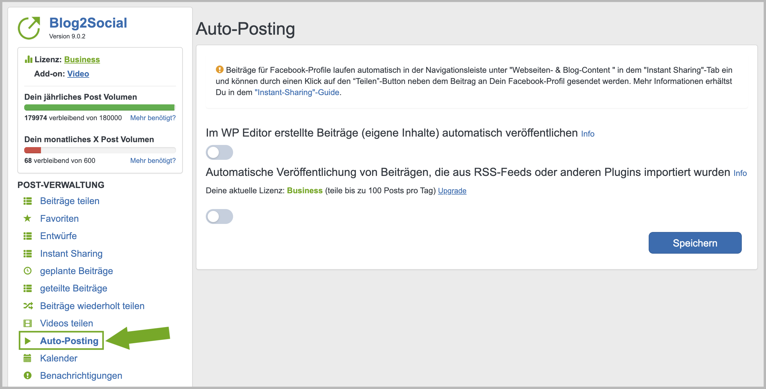 Auto-Posting Menü