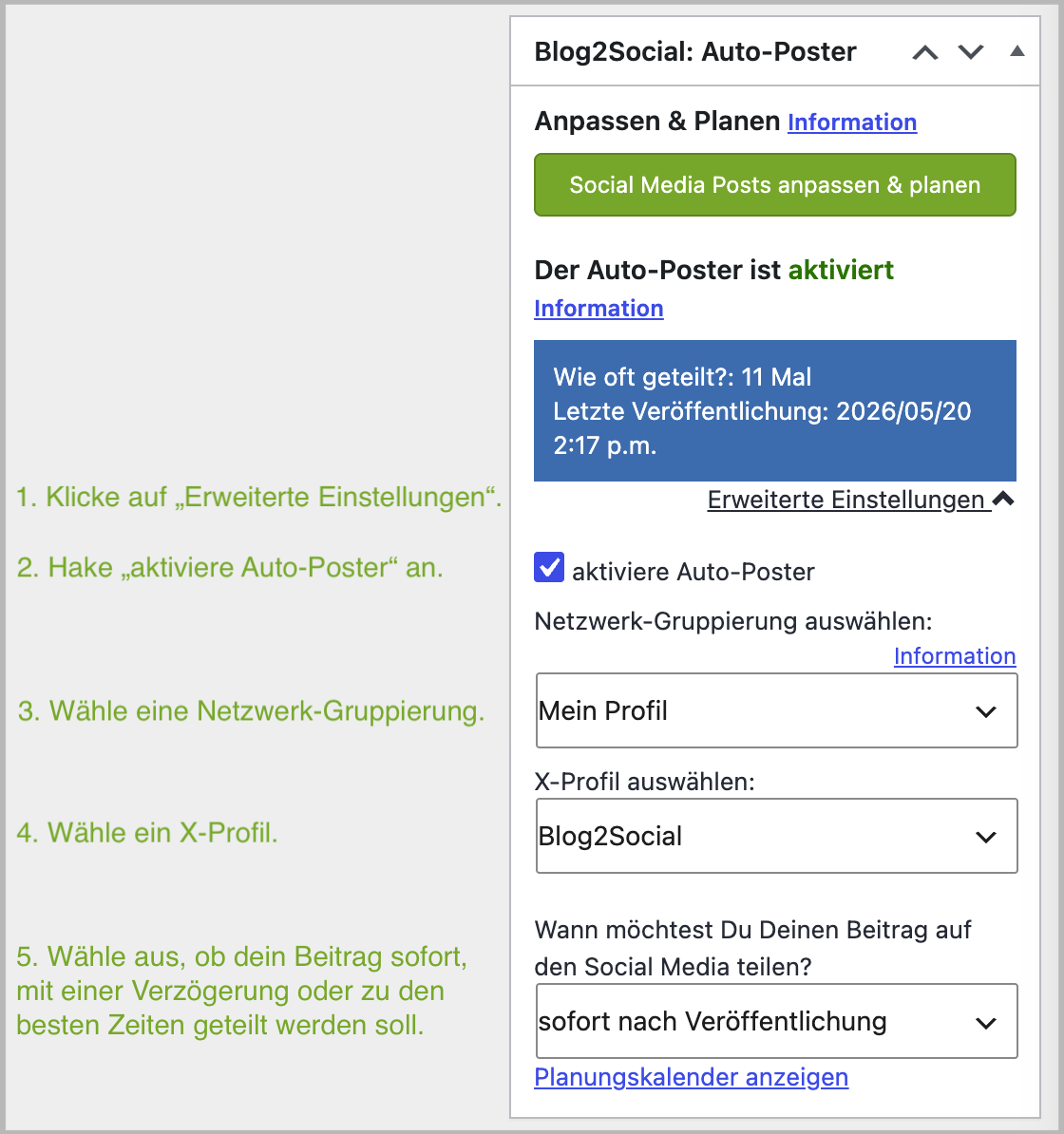 Einstellungen WordPress Beitrag