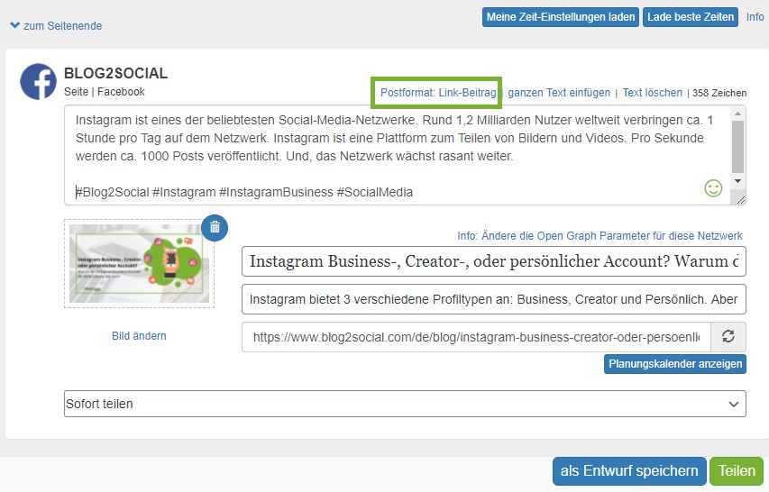 Blog2Social-Postformat