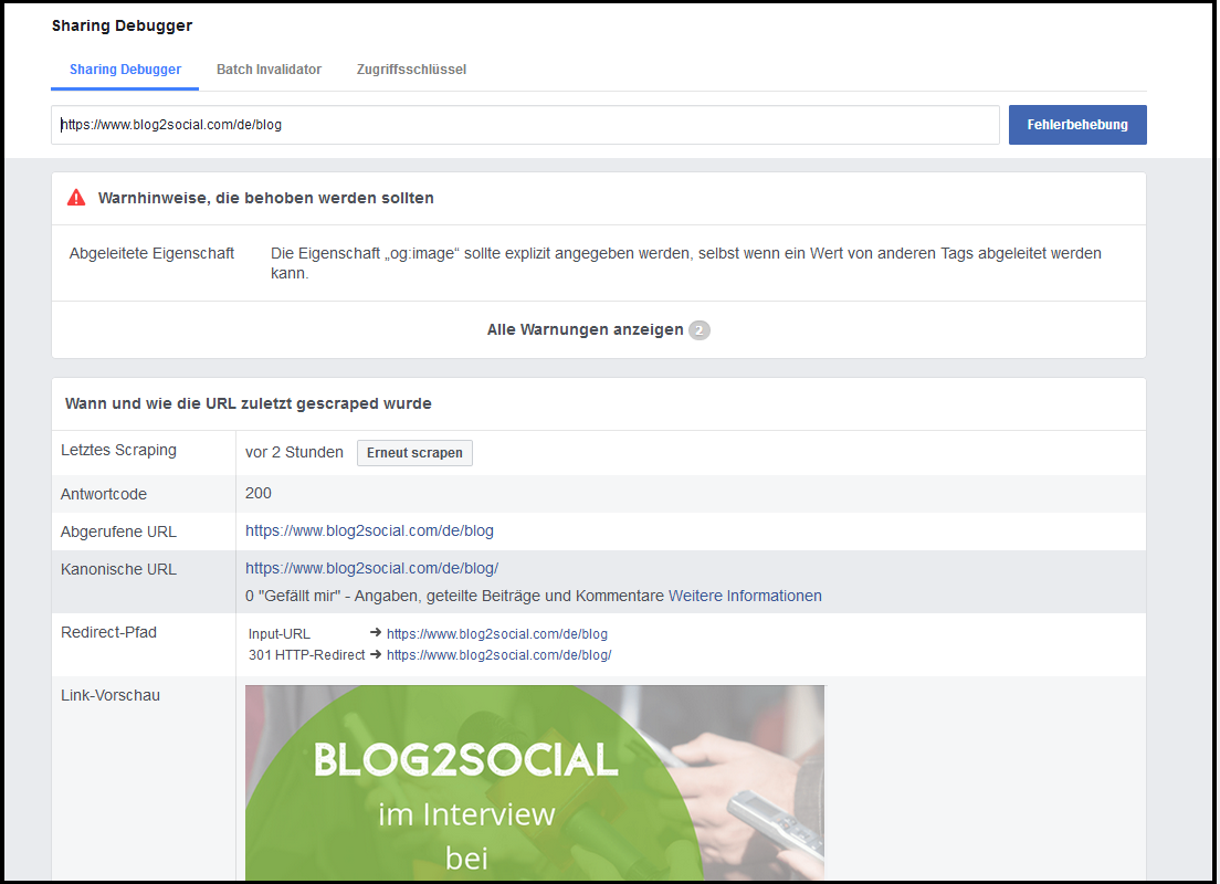 Sharing Debugger Ergebnis