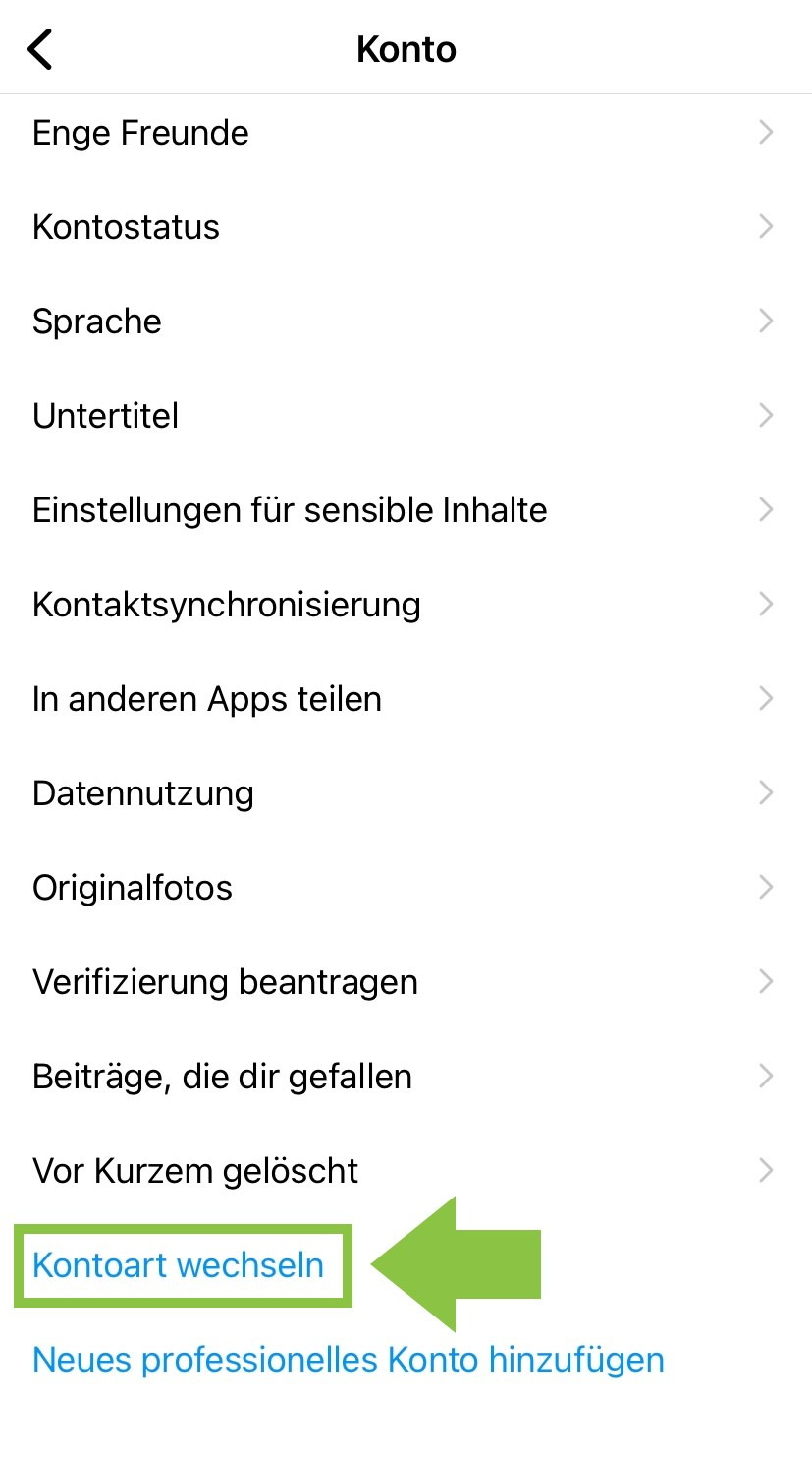 Kontoart wechseln