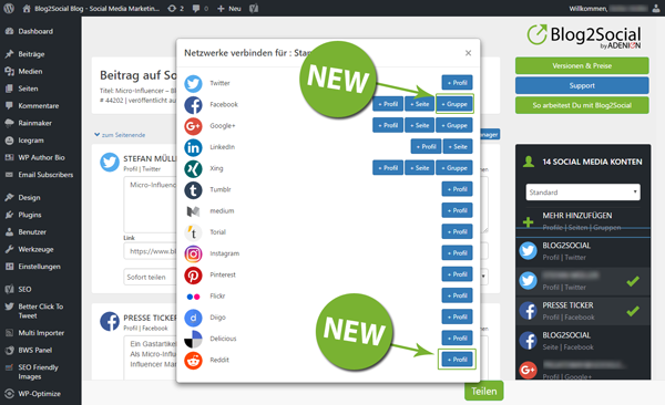 Neu: facebook Gruppen und Reddit