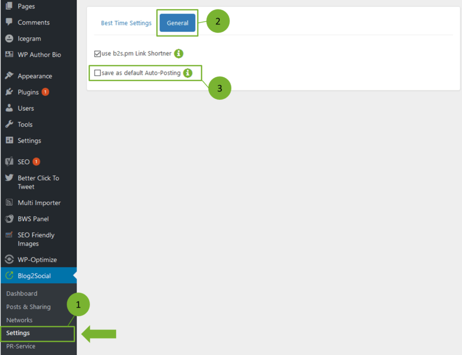 Activate and save Blog2Social Auto-poster as default setting