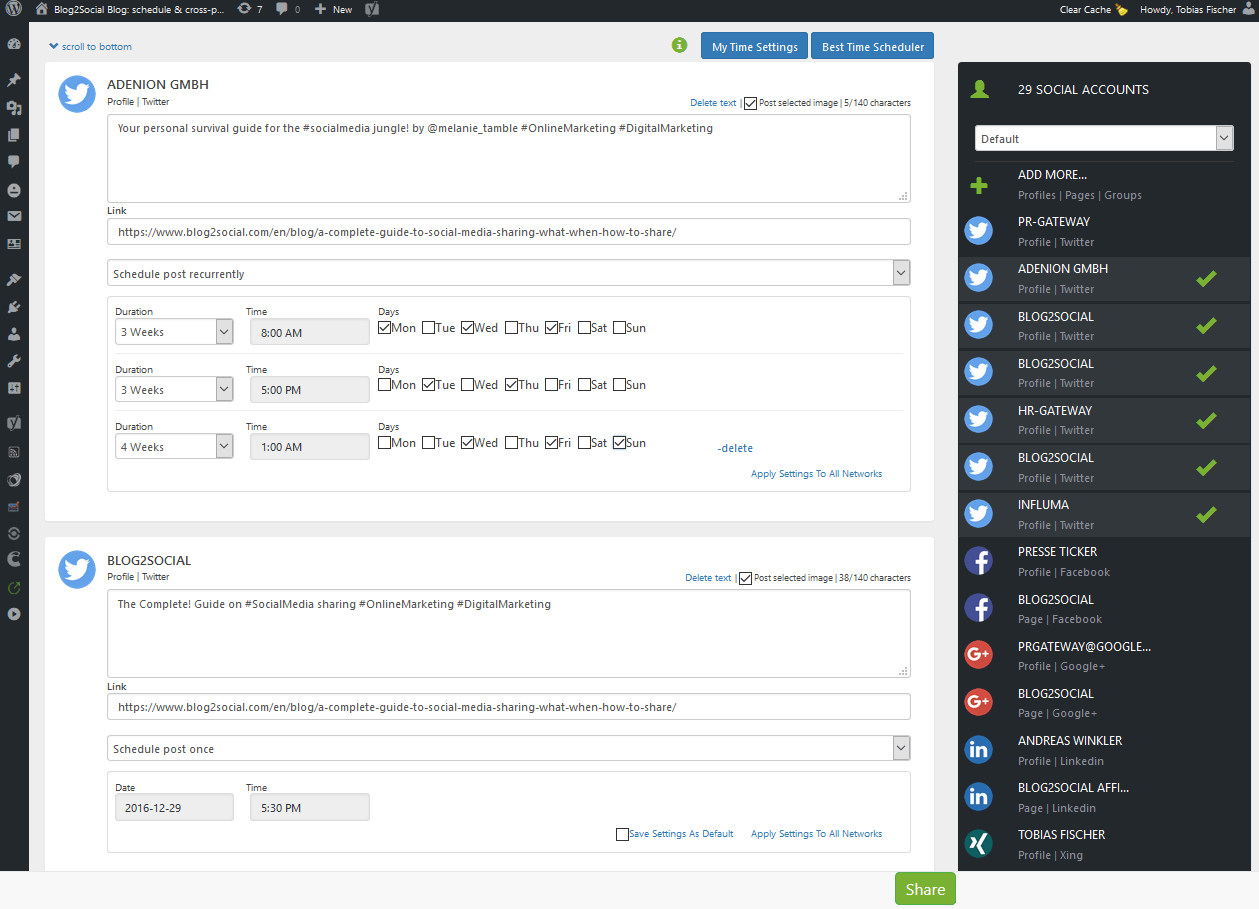 Share Your Blog Posts Immediately, Once Or In A Recurring Scheduling Scheme