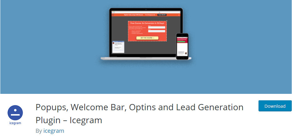 Wordpress plugin Icegram: create popups, a welcome bar and other optins for lead generation