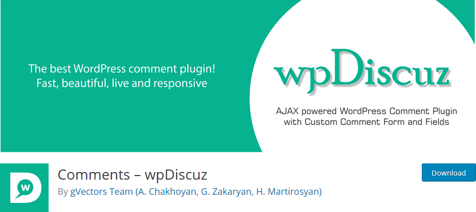 Wordpress Plugin Comments WP Discuz encourages your readers to comment on your posts.