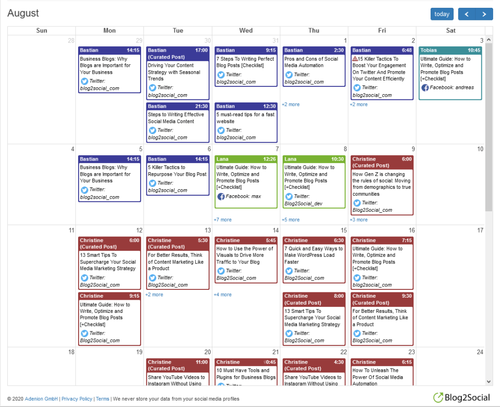 Calendrier des médias sociaux