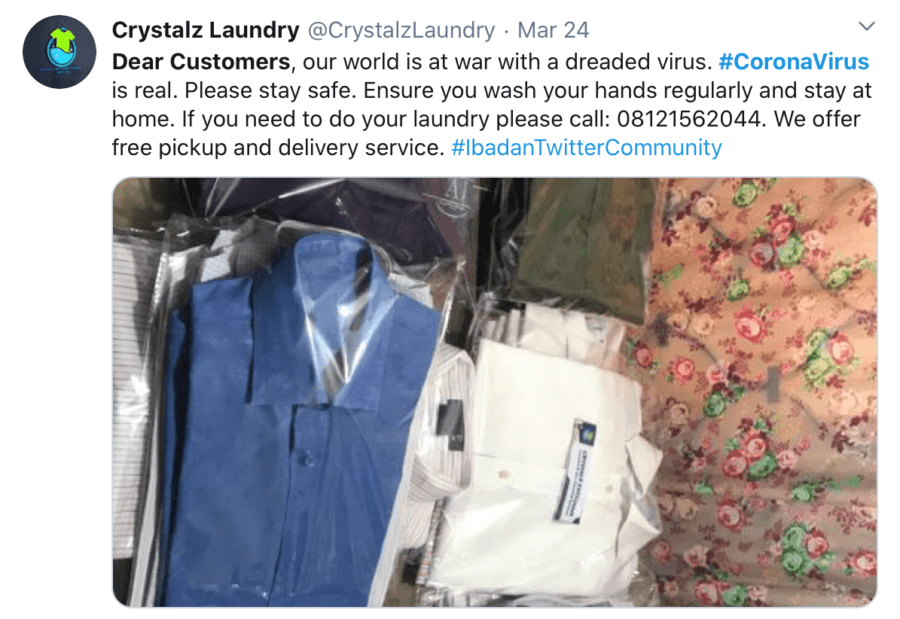 Cryzstals Laundry propose un service de ramassage pour les clients