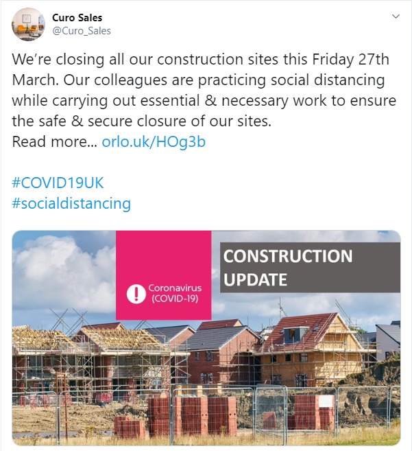 Curo Sales announces closing down of construction sites