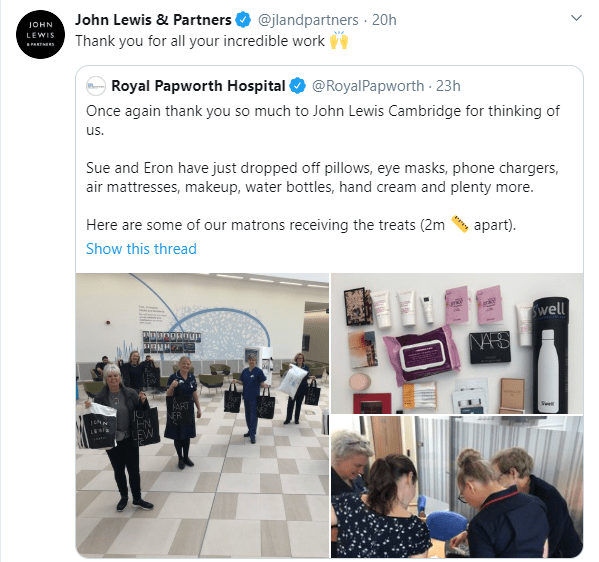 John Lewis et ses partenaires font don de produits de première nécessité à un hôpital local