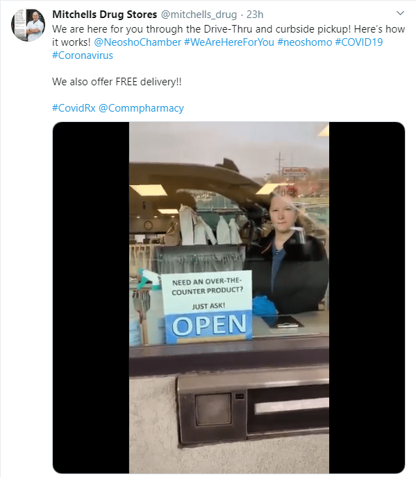Mitchells Drug Stores shows video showing drive thru options to serve customers