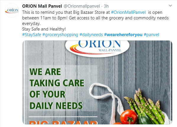 Orion Mall Panvel informs about changes of opening hours