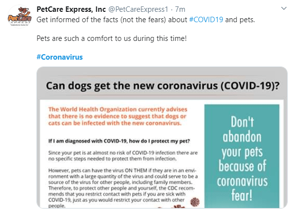 PetCare Express Inc informe sur les faits concernant le coronavirus et les animaux de compagnie