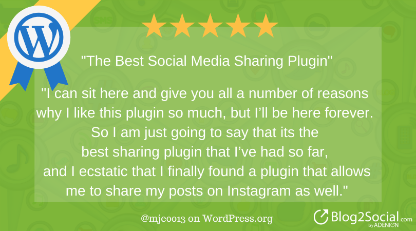 I am ecstatic that I finally found a plugin that allows me to share my posts on Instagram as well.
