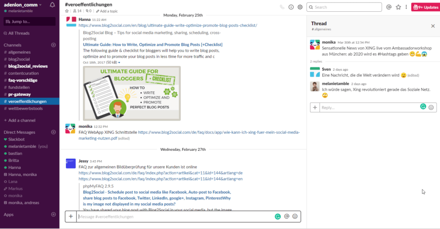 Slack chat tool for fast and easy communication with remote working teams