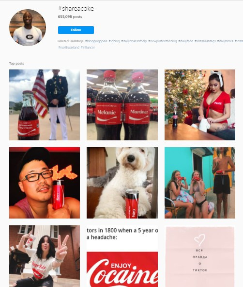 The Hashtag #shareacoke on Instagram: Over 600.000 people shared pictures of their coke.