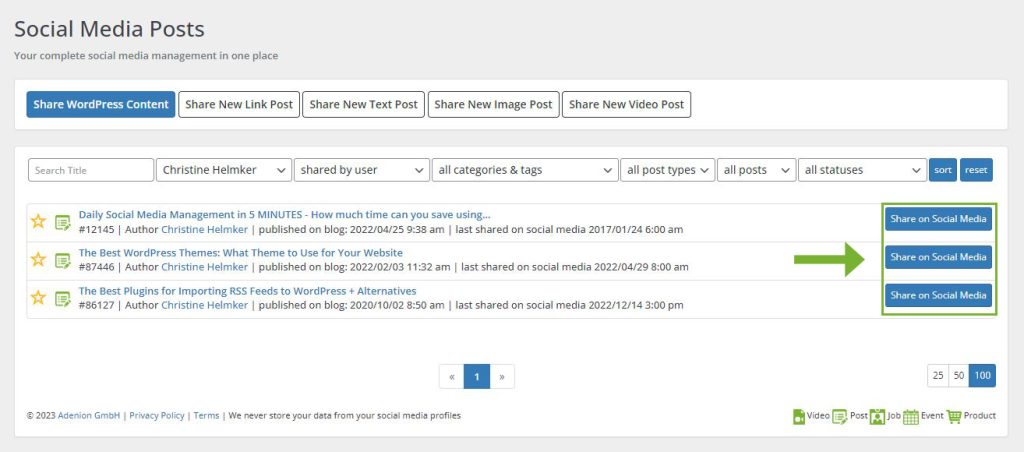 Example: social media management plugin for creating text posts, link posts, image and video posts in one single place
