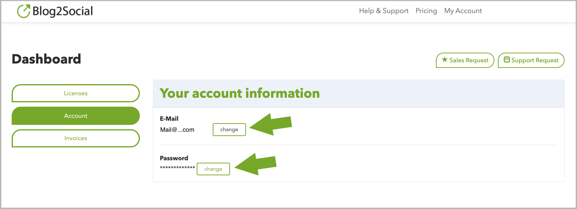 Change email or password