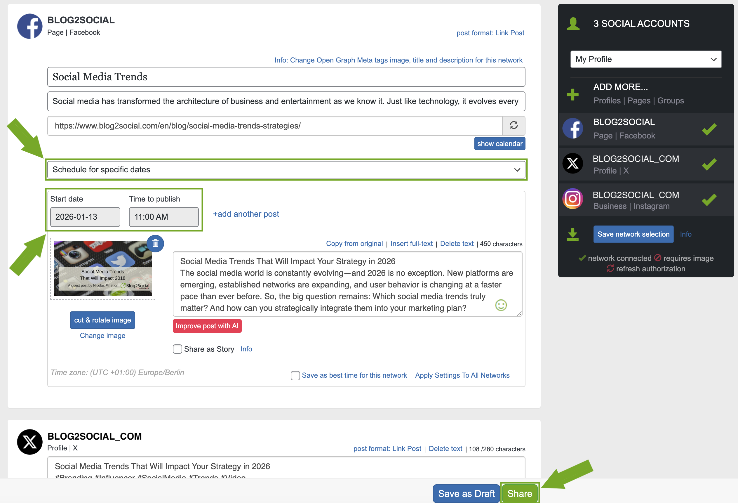 Schedule for specific dates