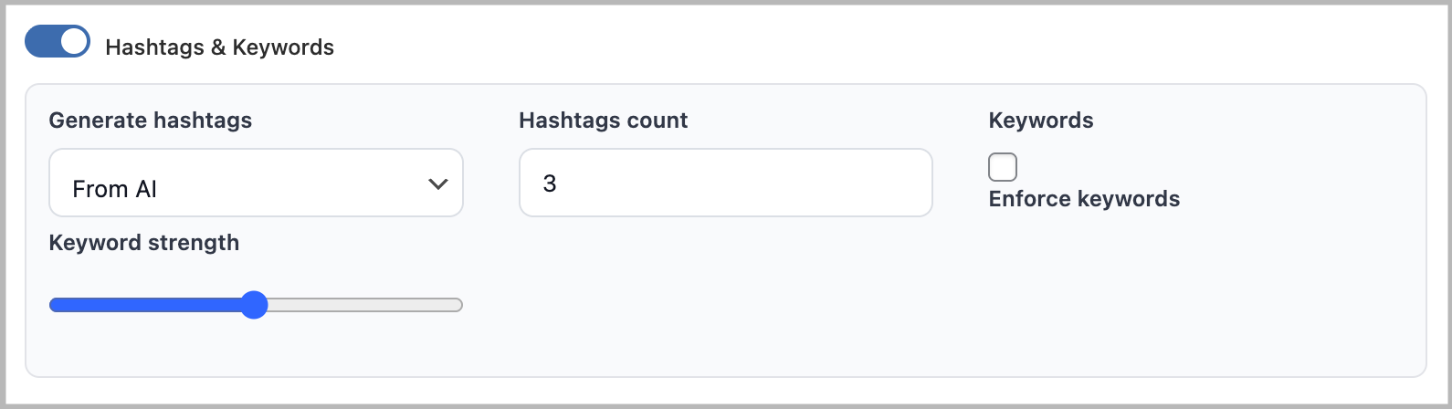 Hashtags and keywords