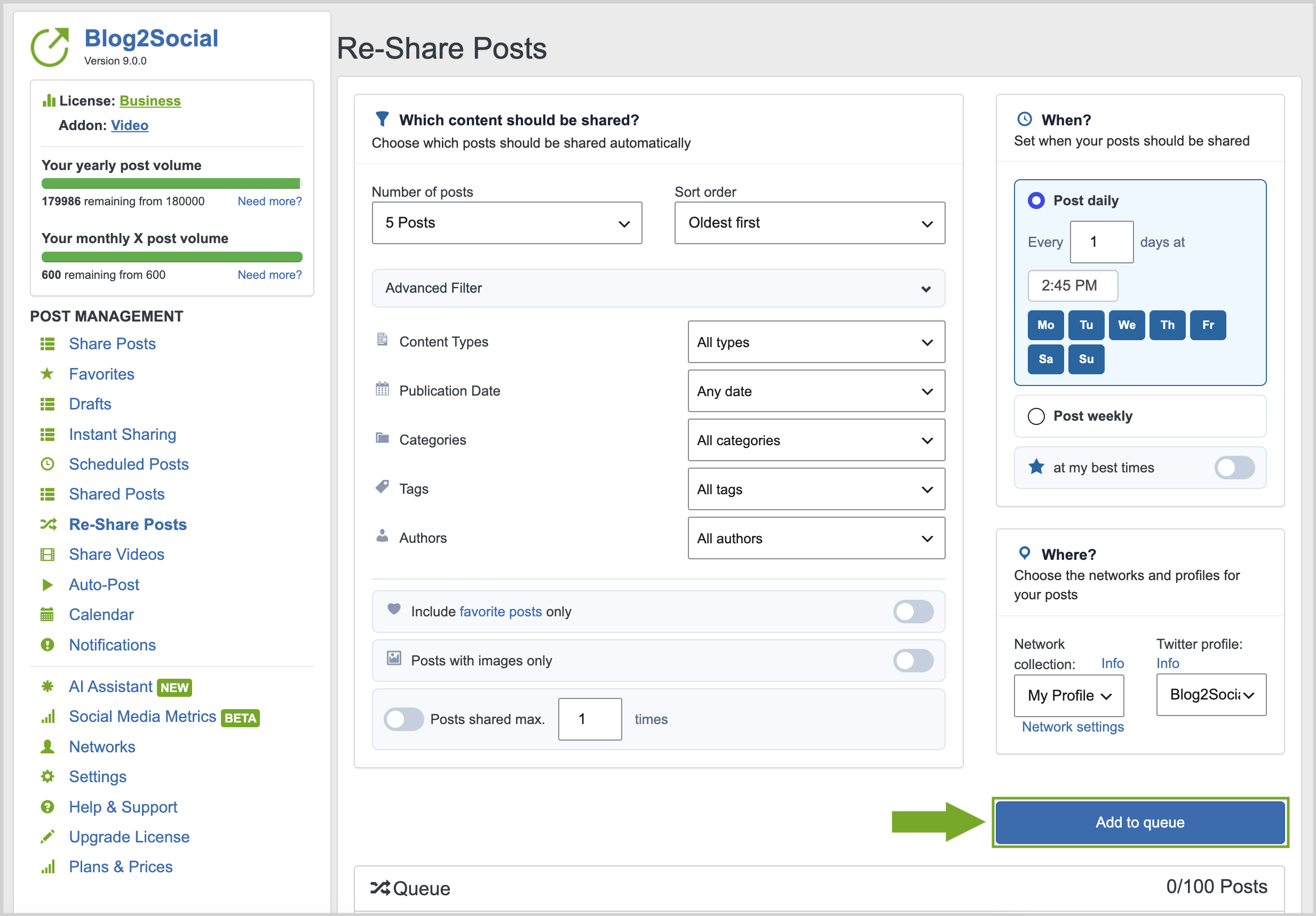 Add posts to your queue