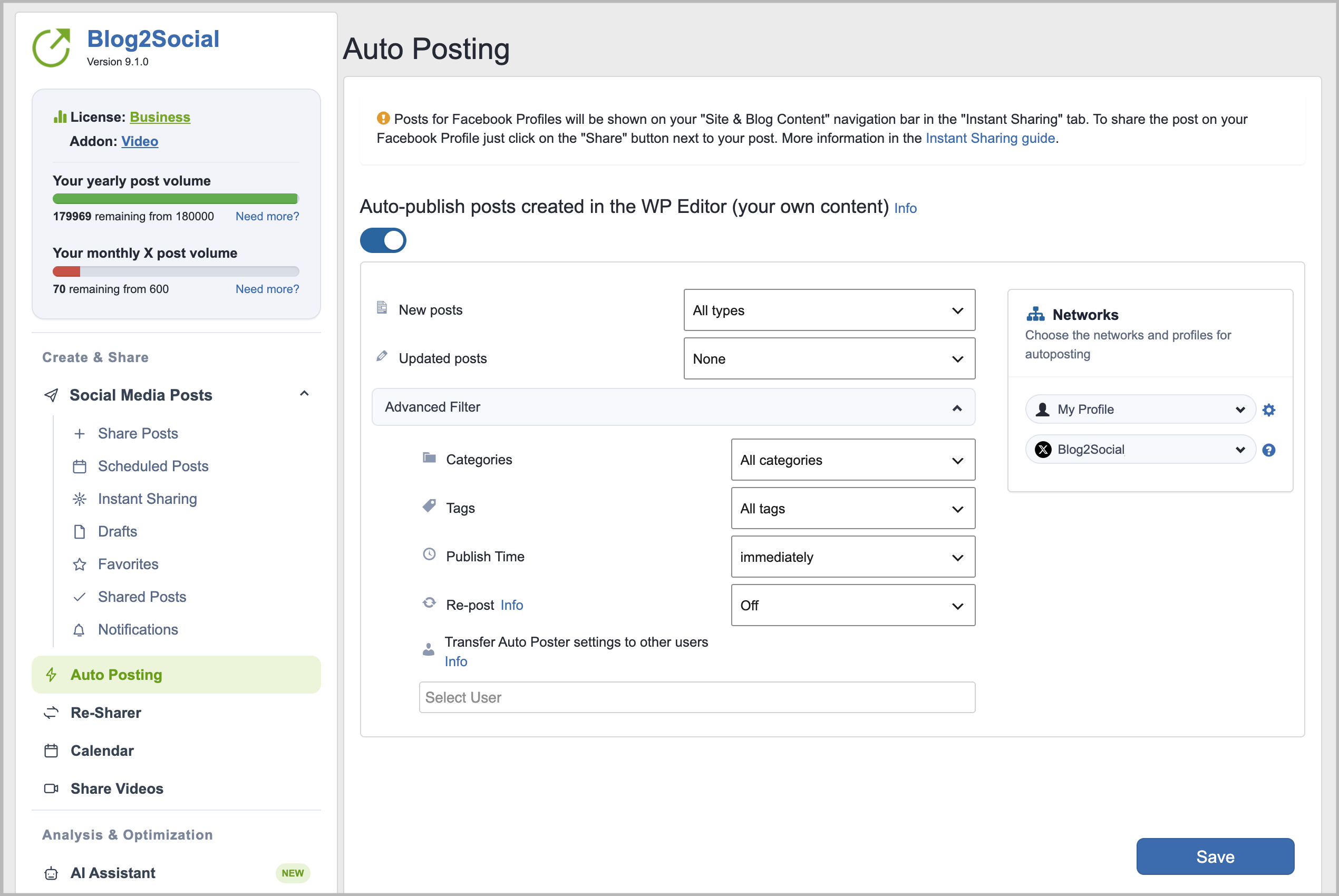 Auto Posting Settings