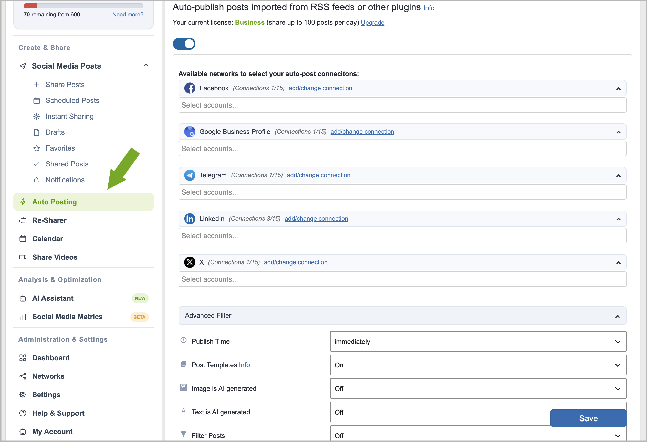 Auto Posting Settings