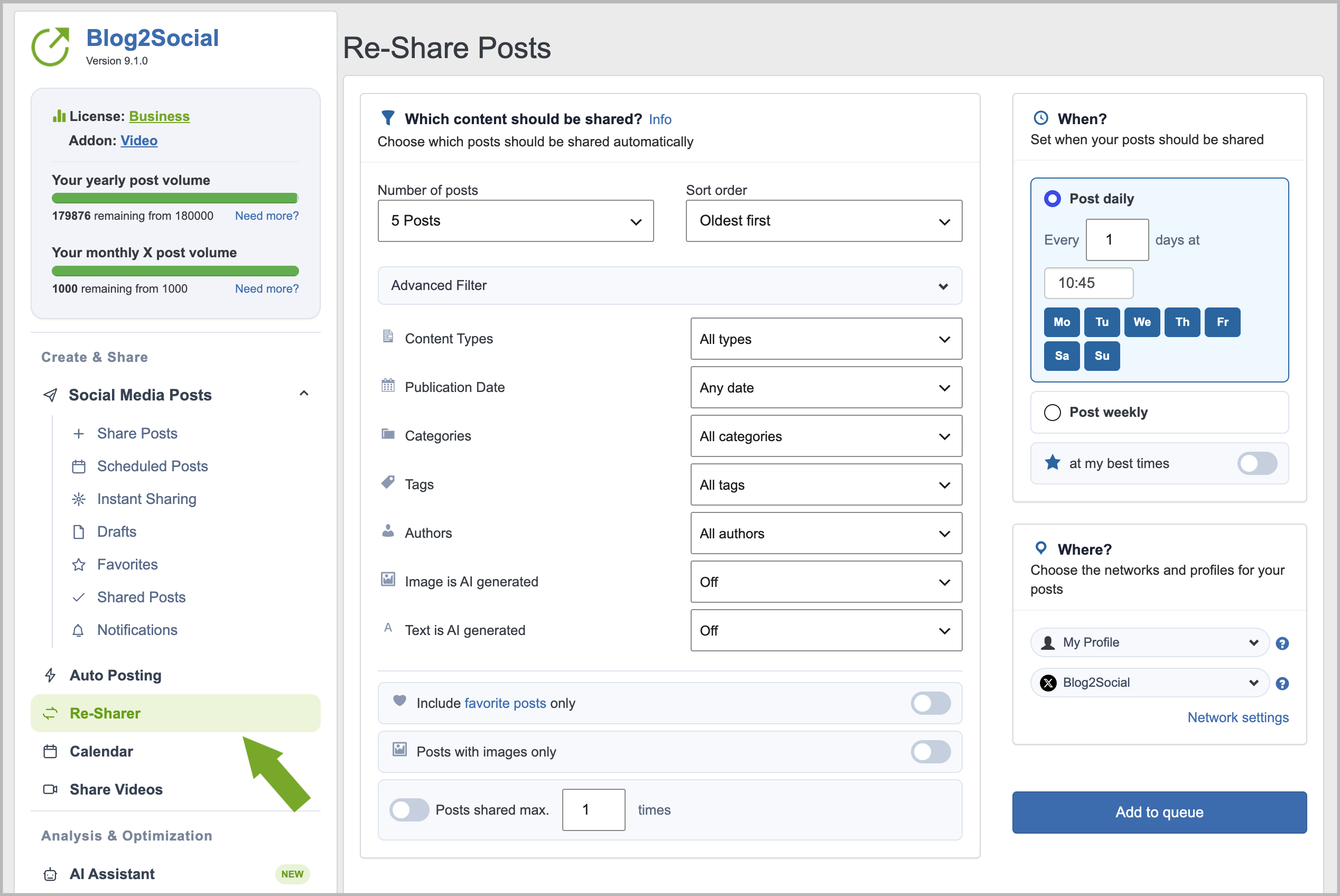 Re-Sharer Settings